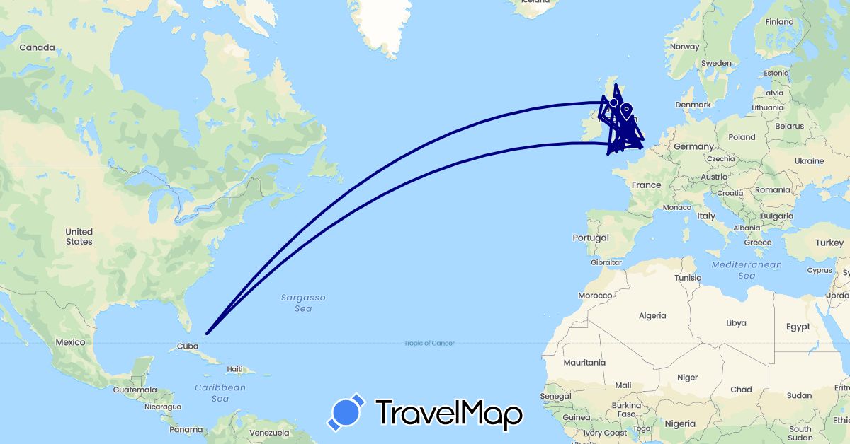 TravelMap itinerary: driving in Bahamas, United Kingdom (Europe, North America)